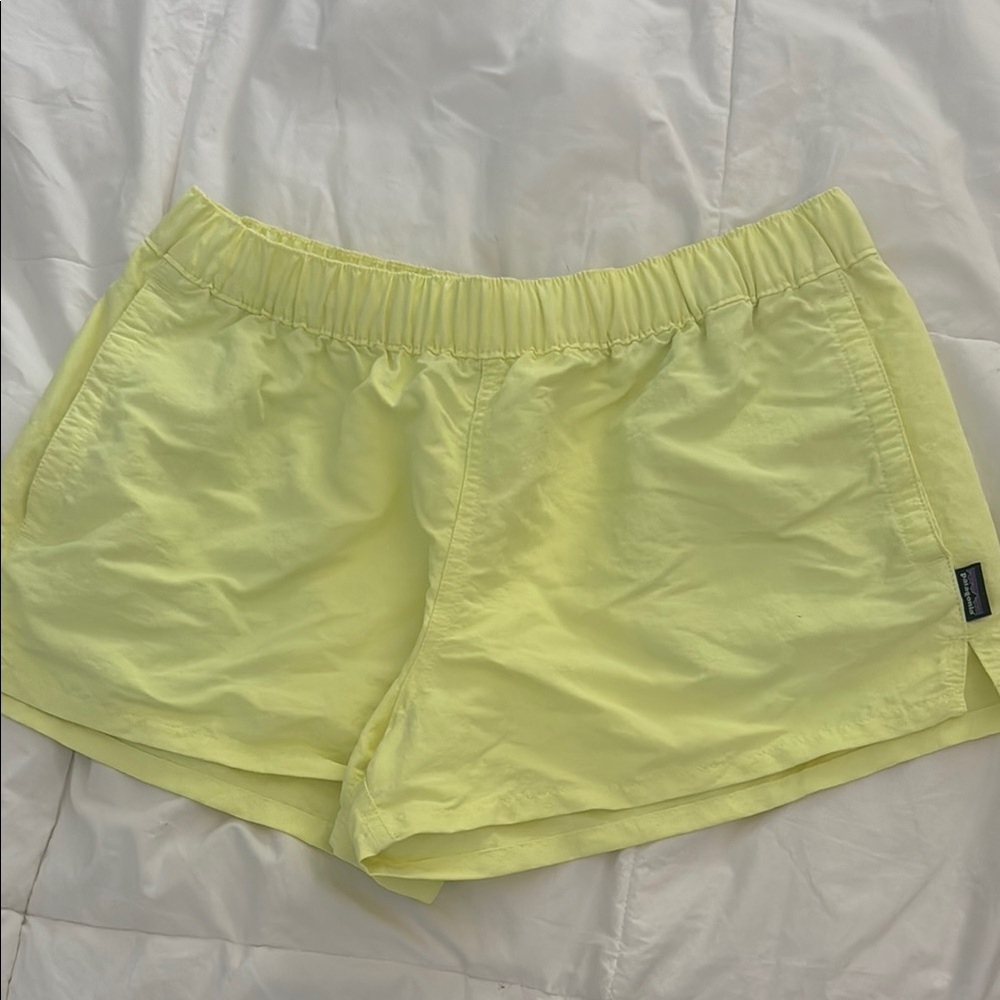 Patagonia Women's Barely Baggies Shorts in a bright yellow